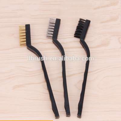 7" MINI plastic handle cleaning nylon wire/copper wire/steel wire brush 3sets scaling brush